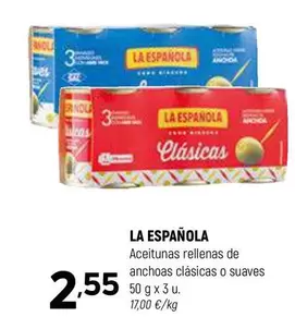 Oferta de La Española - Aceitunas Rellenas De Anchoas Clasicas O Suaves por 2,55€ en Coviran