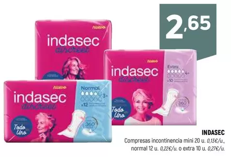 Oferta de Indasec - Compresas Incontinencia Mini por 2,65€ en Coviran