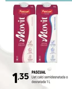 Oferta de Pascual - Llet calci semidesnatada o desnatada por 1,35€ en Coviran