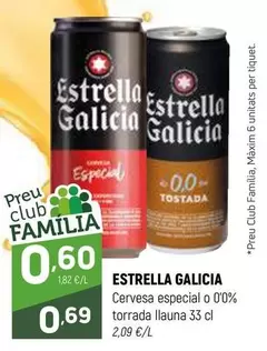 Oferta de Estrella Galicia - Cervesa Especial O 00% Torrada Llauna por 0,69€ en Coviran