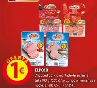 Oferta de Elpozo - Chopped Pork O Mortadella Siciliana Talls por 1€ en Coviran