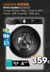 Oferta de Hisense - Lavadora Wfss1043bw3 01183037 por 359€ en Master Cadena