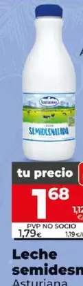 Oferta de Asturiana - Leche Semidesnatada por 1,68€ en Dia