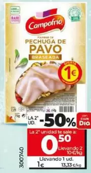 Oferta de Campofrío - Pavo Braseado Extrajugoso En Lonchas  por 1€ en Dia