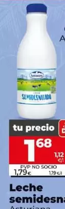 Oferta de Asturiana - Leche Semidesnatada por 1,68€ en Dia