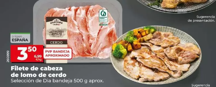 Oferta de Seleccion De Dia - Filete De Cabeza De Lomo De Cerdo por 3,5€ en Dia