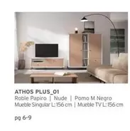 Oferta de Athos Plus_01 Roble Papiro Nude | Pomo M Negro Mueble Singular L: 156 Cm | Mueble TV L: 156 Cm en Kibuc