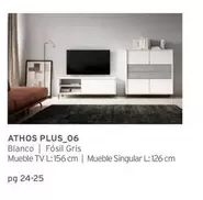 Oferta de Athos Plus_06 Blanco | Fósil Gris Mueble TV L: 156 Cm | Mueble Singular L: 126 Cm  en Kibuc