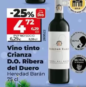 Oferta de Heredad Baran - Vino Tinto Crianza D.o. Ribera Del Duero por 4,72€ en Dia