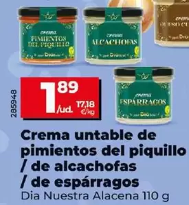 Oferta de Dia Nuestra Alacena - Crema Untable De Pimientos Del Piquillo / De Alcachofas / De Esparragos por 1,89€ en Dia