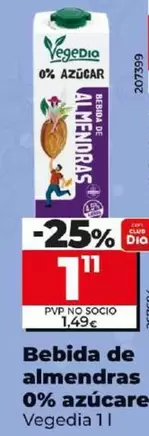 Oferta de Vegedia - Bebida De Almendras 0% Azucares por 1,11€ en Dia