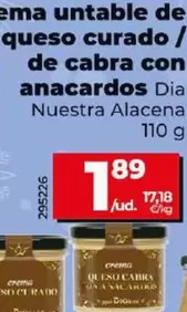 Oferta de Dia Nuestra Alacena - Crema Untable Queso Curado / De Cabra Con Anacardos por 1,89€ en Dia