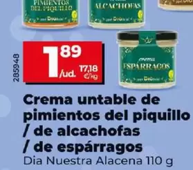 Oferta de Dia Nuestra Alacena - Crema Untable De Pimientos Del Piquillo / De Alcachofas / De Esparragos por 1,89€ en Dia