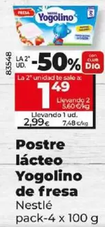 Oferta de Nestlé - Postre Lacteo Yogolino De Fresa por 2,99€ en Dia