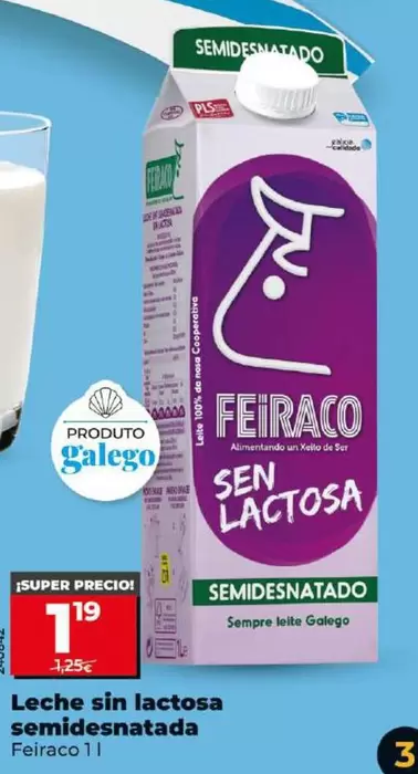 Oferta de Feiraco - Leche Sin Lactosa Semidesnatada por 1,19€ en Dia