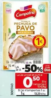 Oferta de Campofrío - Pavo Braseao Extrajugoso En Lonchas por 1€ en Dia