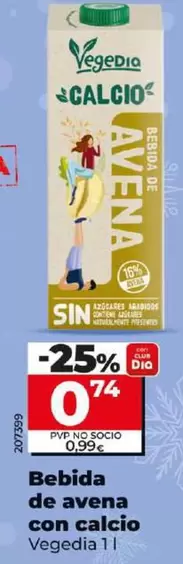 Oferta de Vegedia - Bebida De Avena Con Calcio por 0,74€ en Dia