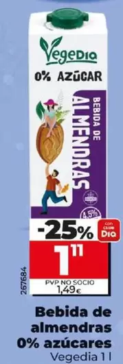 Oferta de Vegedia - Bebida De Almendras 0% Azucares por 1,11€ en Dia