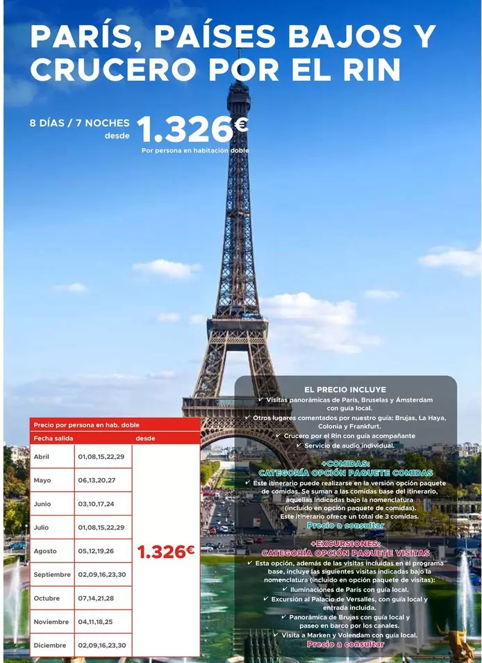 Oferta de París, Países Bajos Y Crucero Por El Rin por 1326€ en Halcón Viajes