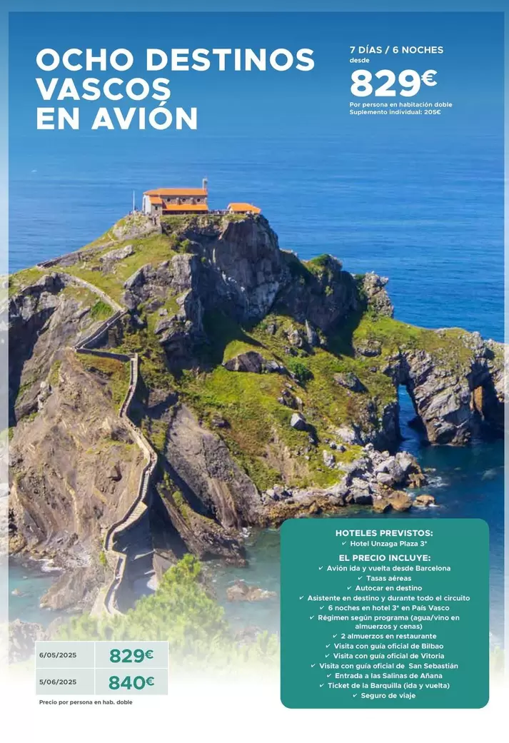 Oferta de Ocho Destintos Vascos En Avion por 829€ en Halcón Viajes