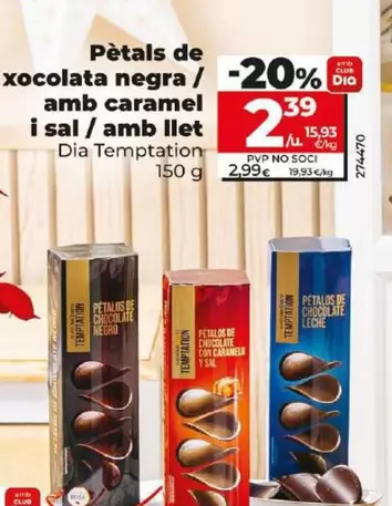 Oferta de Dia Temptation - Petalos De Chocolate Negro / Con Caramelo Y Sal / Con Leche por 2,39€ en Dia