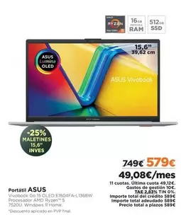 Oferta de Ram - Portátil por 579€ en El Corte Inglés