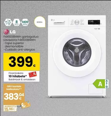 Oferta de LG - Lavadora F4X1008NWH por 399€ en Eroski