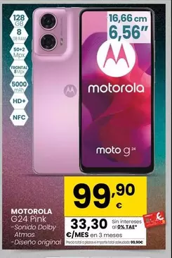 Oferta de Motorola - G24 Pink por 99,9€ en Eroski