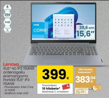 Oferta de Lenovo - Portatil 15,6" IP3 15IAN8 por 399€ en Eroski