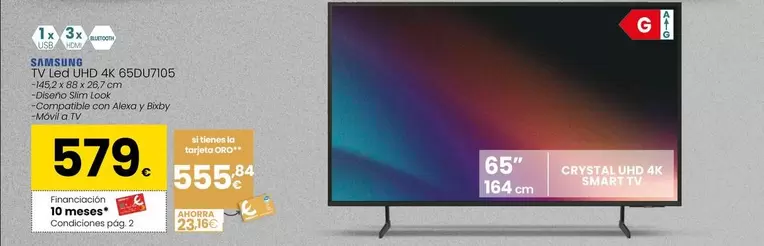 Oferta de Samsung - TV Led Uhd 4K 65DU7105 por 579€ en Eroski