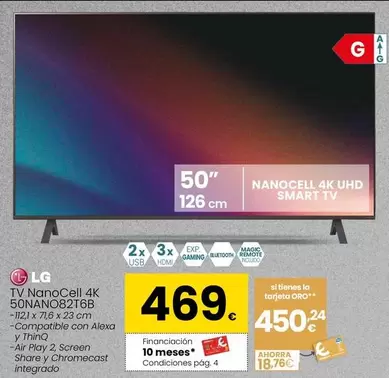 Oferta de LG - Tv Nanocell 4k 50NANO82T6B por 469€ en Eroski