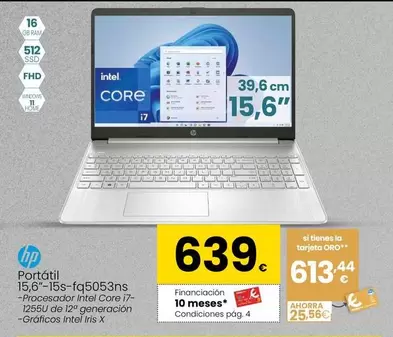 Oferta de HP - Portátil 15.6" 15S-FQ5053NS por 639€ en Eroski