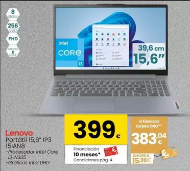 Oferta de Lenovo - Portatil 15,6" IP3 15IAN8 por 399€ en Eroski