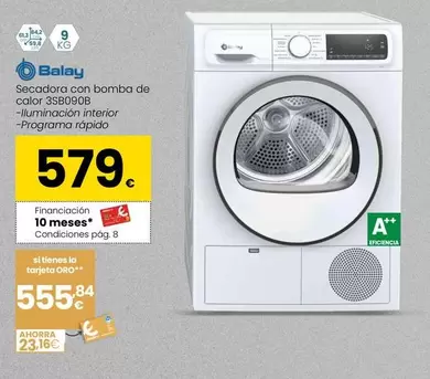 Oferta de Balay - Secadora Con Bomba De Color 3SB090B por 579€ en Eroski