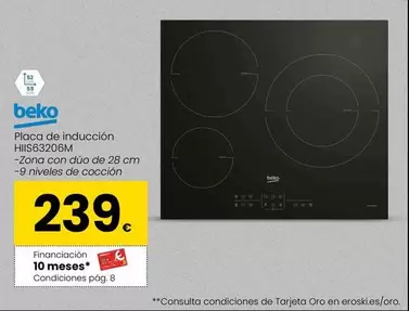 Oferta de Beko - Placa De Inducción HIIS63206M por 239€ en Eroski