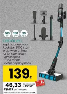 Oferta de Cecotec - Aspirador Escoba Rockstar 3500 Storm Ergotwice Animal por 139€ en Eroski