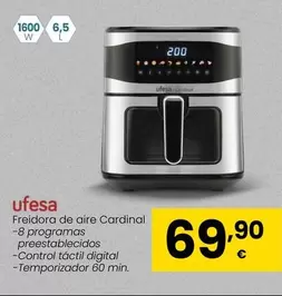 Oferta de Ufesa - Freidora De Aire Cardinal por 69,9€ en Eroski