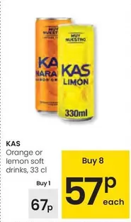 Oferta de Kas - Orange Or Lemon Soft Drinks por 0,67€ en Eroski