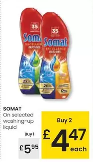 Oferta de Somat - On Selected Washing-Up Liquid por 5,95€ en Eroski