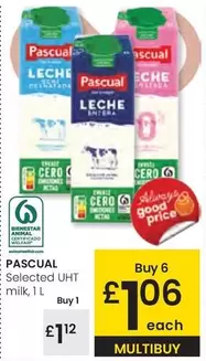 Oferta de Pascual - Selected UHT Milk por 1,12€ en Eroski