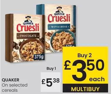 Oferta de Quaker - On Selected Cereals por 5,38€ en Eroski