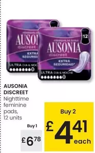 Oferta de Ausonia Discreet - Nighttime Feminine Pads por 6,78€ en Eroski