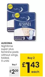 Oferta de Ausonia - Nighttime Super Plus Feminine Pads Without Wings  por 2,2€ en Eroski