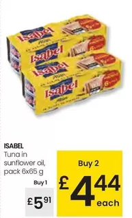 Oferta de Isabel - Tuna In Sunflower Oil por 5,91€ en Eroski