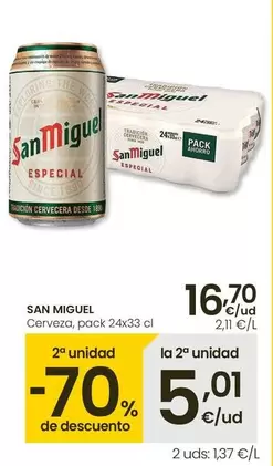 Oferta de San Miguel - Cerveza por 16,7€ en Eroski