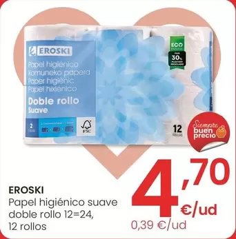 Oferta de Eroski - Papel Higiénico Suave Doble Rollo por 4,7€ en Eroski