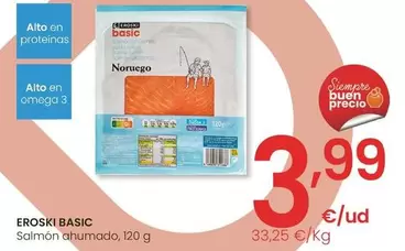 Oferta de Eroski Basic - Salmón Ahumado por 3,99€ en Eroski