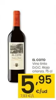 Oferta de El Coto - Vino Tinto D.O.C. Rioja Crianza por 5,95€ en Eroski