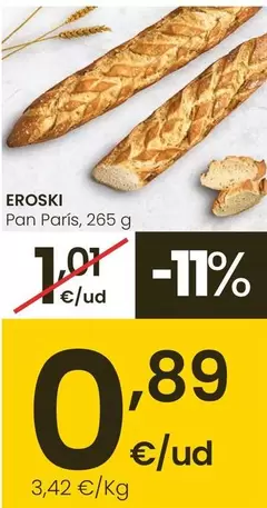 Oferta de Eroski - Pan París por 0,89€ en Eroski