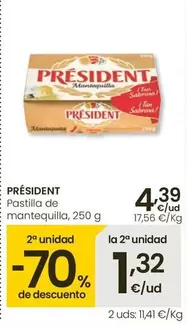 Oferta de Président - Pastilla De Mantequilla por 4,39€ en Eroski